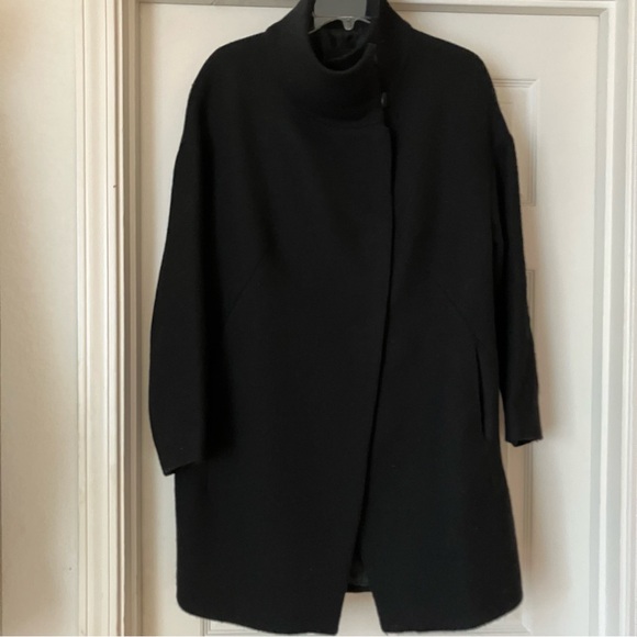 ZARA Black Basic Outerwear Wool Coat Medium - Picture 2 of 7